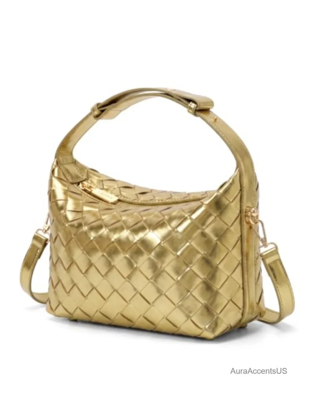 Woven Faux Leather Hobo Handbag Women Shoulder Bag